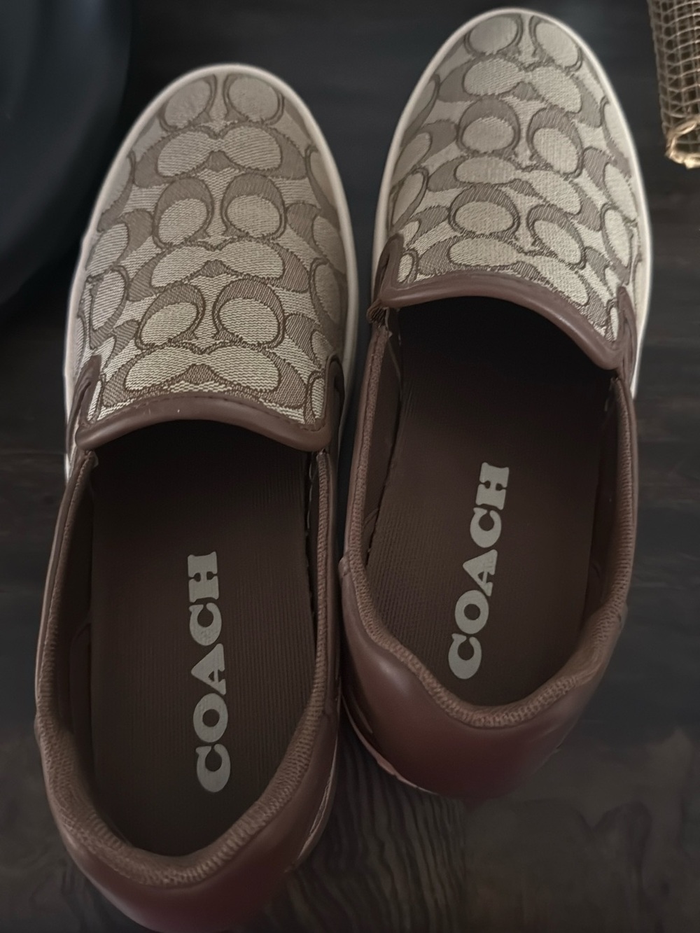 Coach Women's Signature Canvas Slip-On Loafers in Beige and Brown